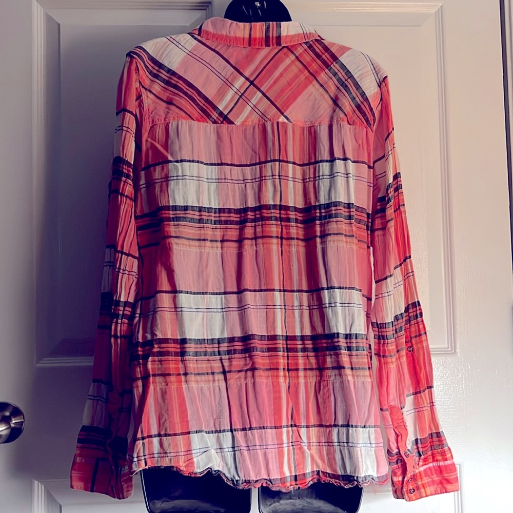 MAURICE’S 💗 PINK COTTON PLAID BUTTON DOWN LONG SLEEVE SHIRT Women’s 2 or2X - Picture 5 of 6